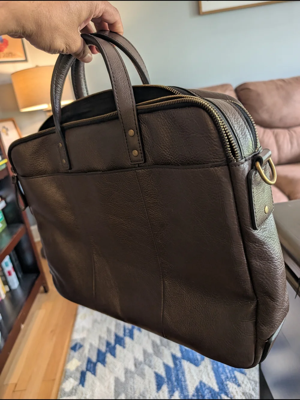 FOSSIL Haskell Double Briefbag Top Handle Laptop Bag Dark Loden Khaki